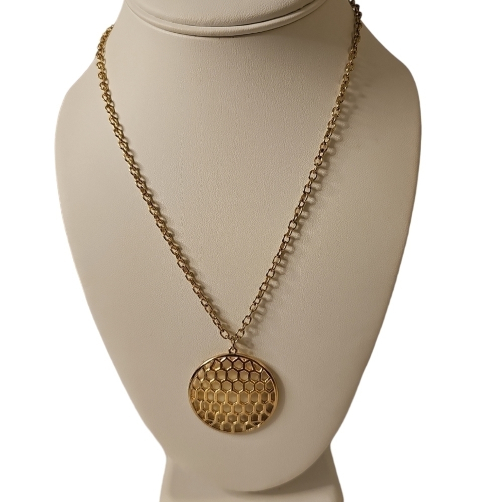 NWT gold tone chain with honeycomb pendant